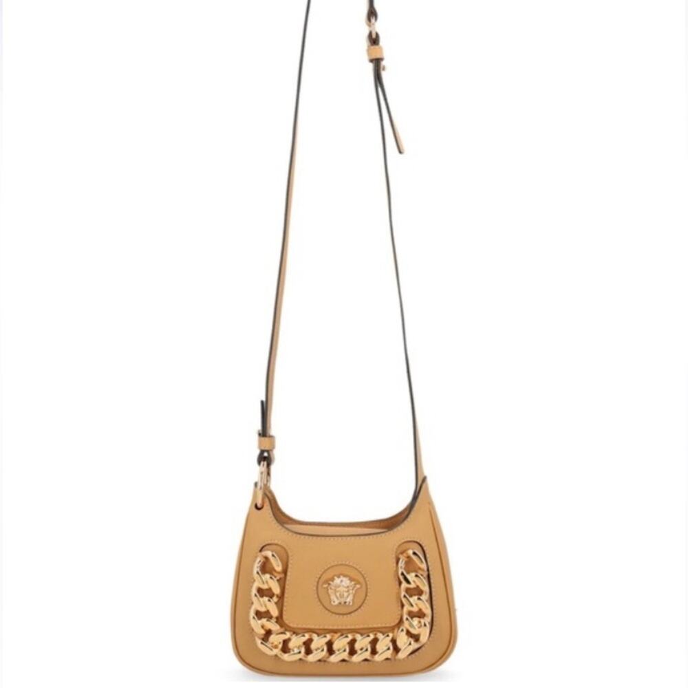 NWT MSRP$1,775 VERSACE Mini Medusa Hobo Tawny Brown Crossbody Bag Gold Chain - Picture 5 of 9